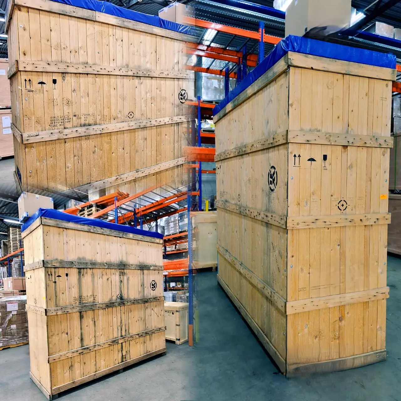 Large wooden transport crates